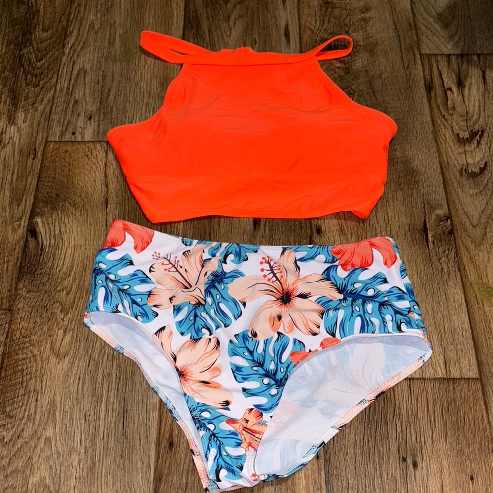 Floral Orange Swim Set